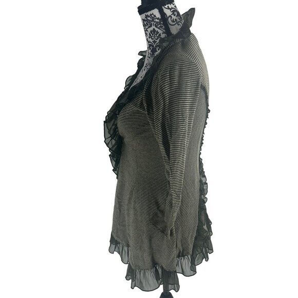 Guinevere Womens Ruffle Trim Striped Cardigan Sweater Jacket Size S - Picture 3 of 16